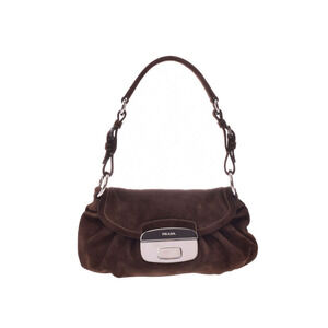 Prada Hobo Shoulder Bag Brown Suede